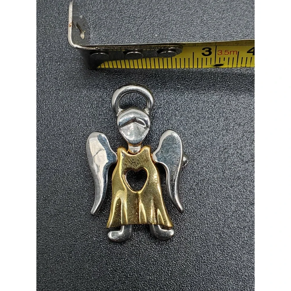 Brooch Angel with heart and Halo two tone Vintage Religious Choir Pin Gold Tone